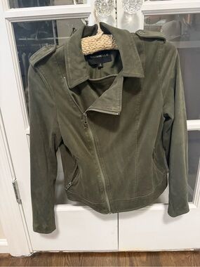 Who What Wear Olive Suede Asymmetrical Bomber Jacket